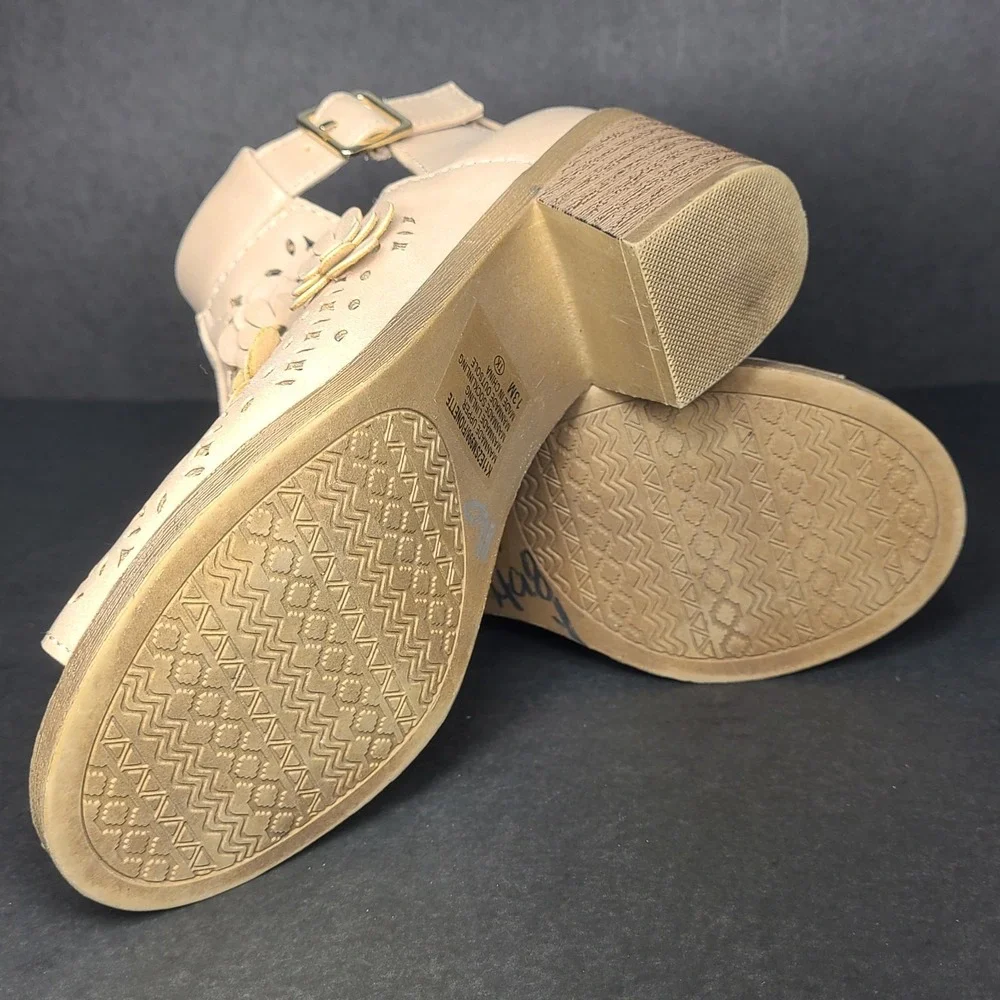 Jellypop Kids Fionette Sandals Girls 13M Beige Floral Peep Toe Heels Zip Back